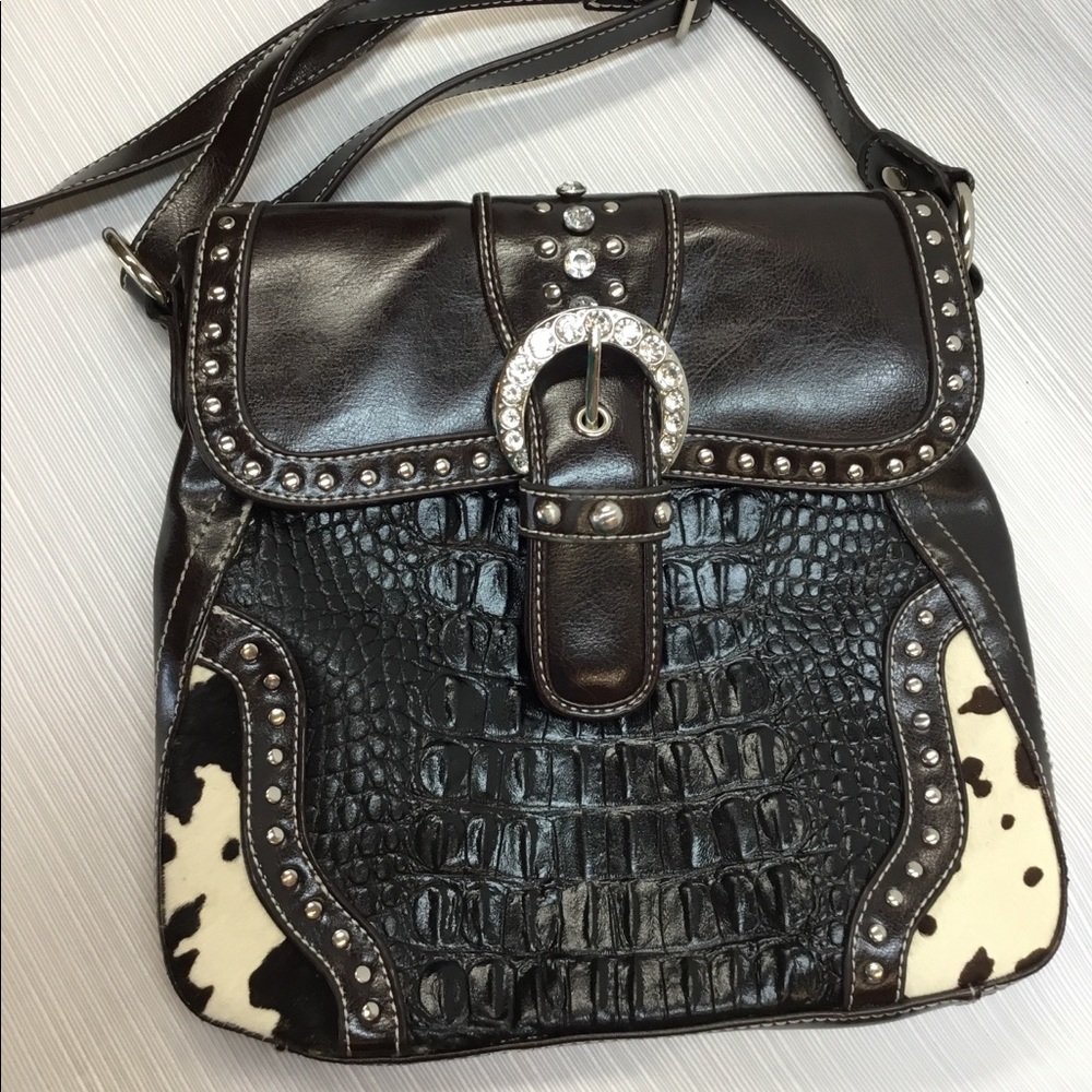 Looks New Black & Brown Bag with Bling - Picture 1 of 5